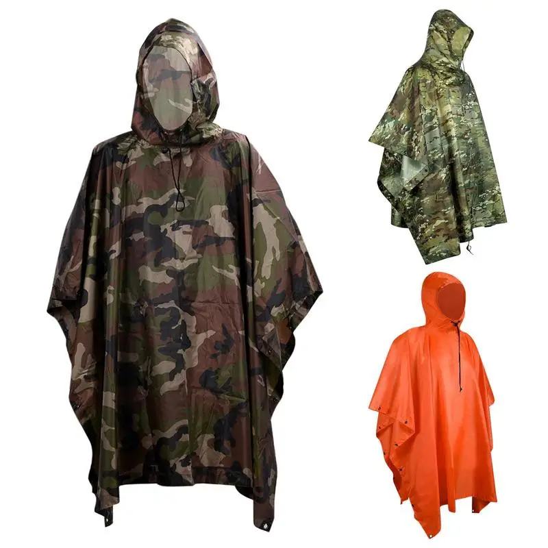 

Travel Rain Poncho Waterproof Camo Poncho Outdoor Raincoat Hooded Camouflage Rain Poncho Jacket Gear For Marine Hunting Tent