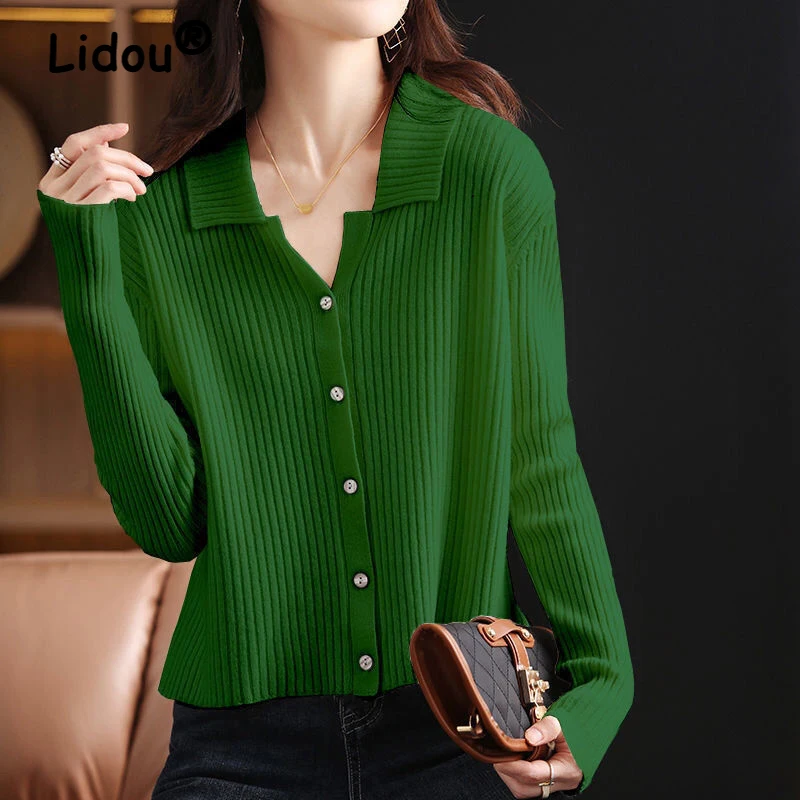 

Autumn Winter Women Turndown Collar Knitting Sweater Loose Warm Solid Shirt Long Sleeves Button Up Cardigan Tops Female Clothes