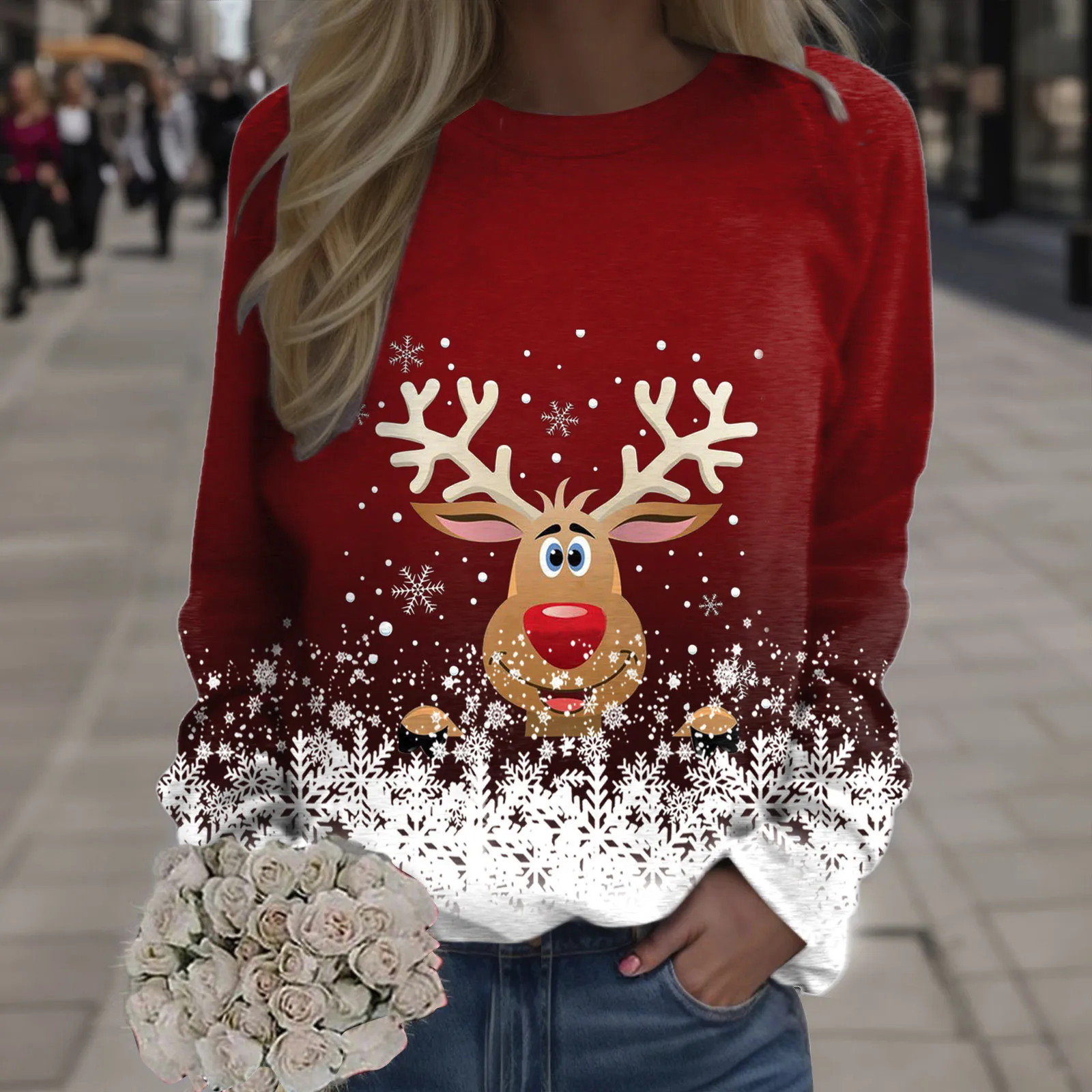 

Christmas Sweatshirt for Women Hoodless Elk Snoman Santa Clause Print Pullover Ugly Christmas Sweater 2023 Christmas Clothes