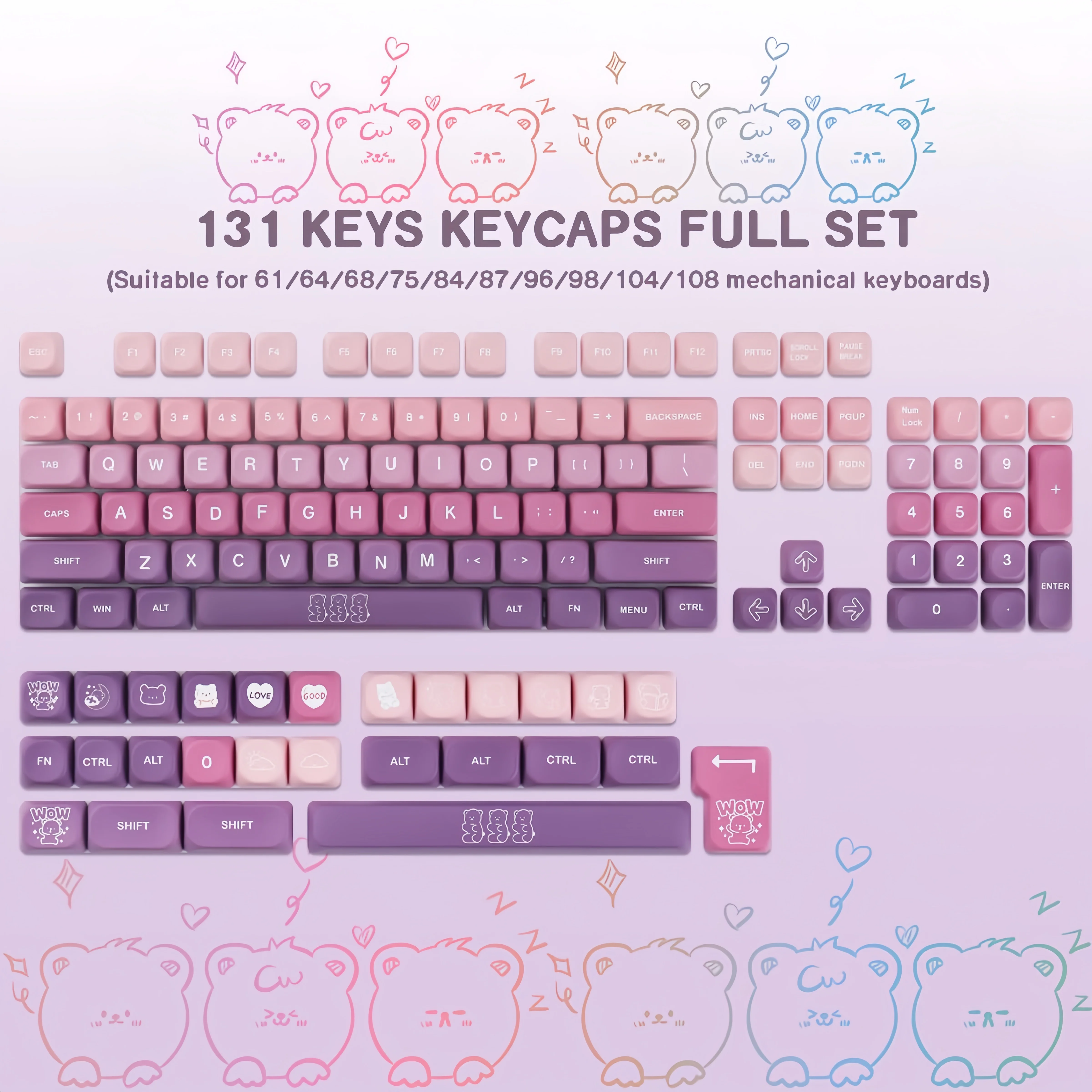 Purple Bear MOA profile PBT keycap set for mechanical keyboard