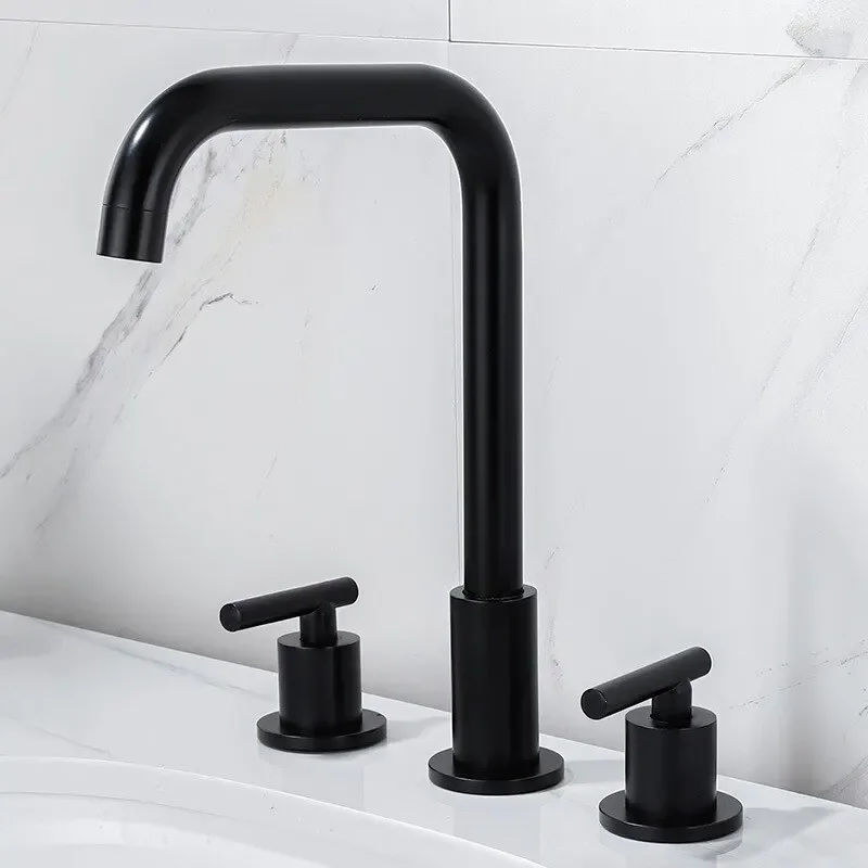 

Black 3-hole Faucet Hot and Cold Water Mixer Household Split Faucet Brass Basin Bathroom Washbasin Tap Deck Mounted Sink Faucets