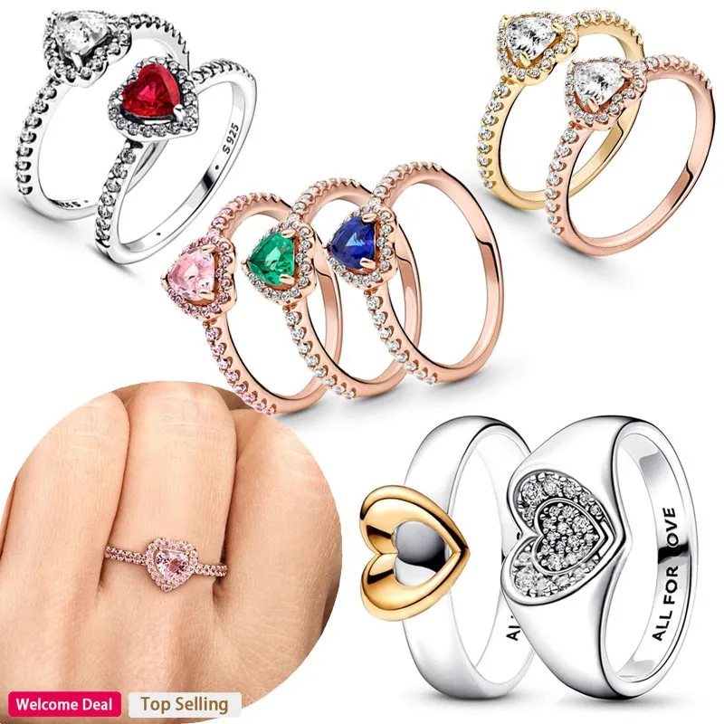 

Original Women's 925 Silver Popular Eternal Shining Heart of Joy Logo Heart Ring DIY Fashion Light Luxury Charm Jewelry