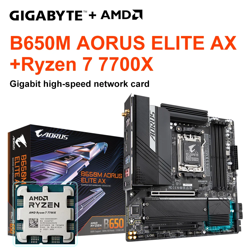 Комплект материнской платы GIGABYTE B650M AORUS ELITE AX + процессор AMD Ryzen 7 7700X 128 ГБ DDR5 Socket AM5 Micro-ATX AMD B650, материнская плата
Комплект материнской платы GIGABYTE B650M AORUS ELITE AX + процессор AMD Ryzen 7 7700X 128 ГБ DDR5 Socket AM5 Micro-ATX AMD B650, материнская плата