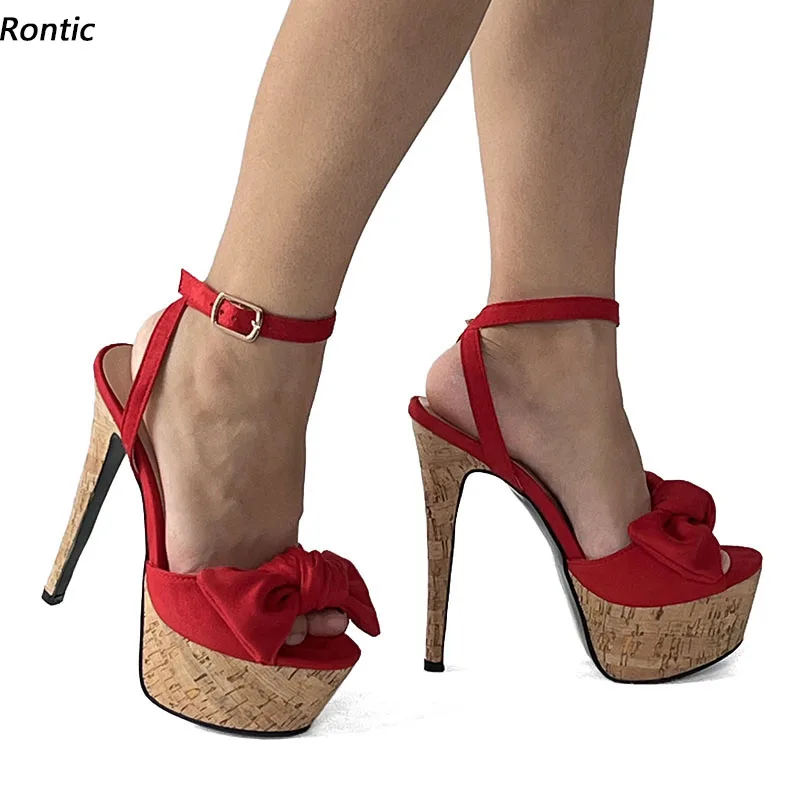 

Женские сандалии на платформе Rontic, пикантные туфли на тонком высоком каблуке, с открытым носком, цвет фуксия, размеры 5-20