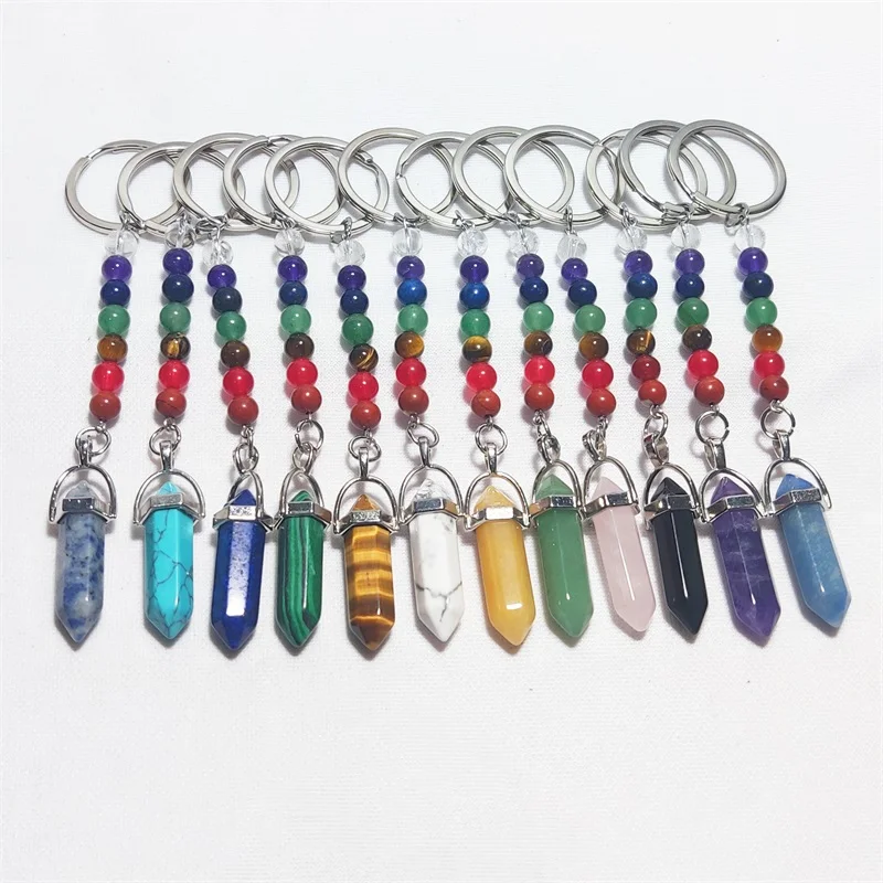 Stone Key Rings 7 Colors Chakra Beads Chains Gem Hexagonal Prism Charms Keychains Healing Crystal Keyrings for Women Men
Stone Key Rings 7 Colors Chakra Beads Chains Gem Hexagonal Prism Charms Keychains Healing Crystal Keyrings for Women Men