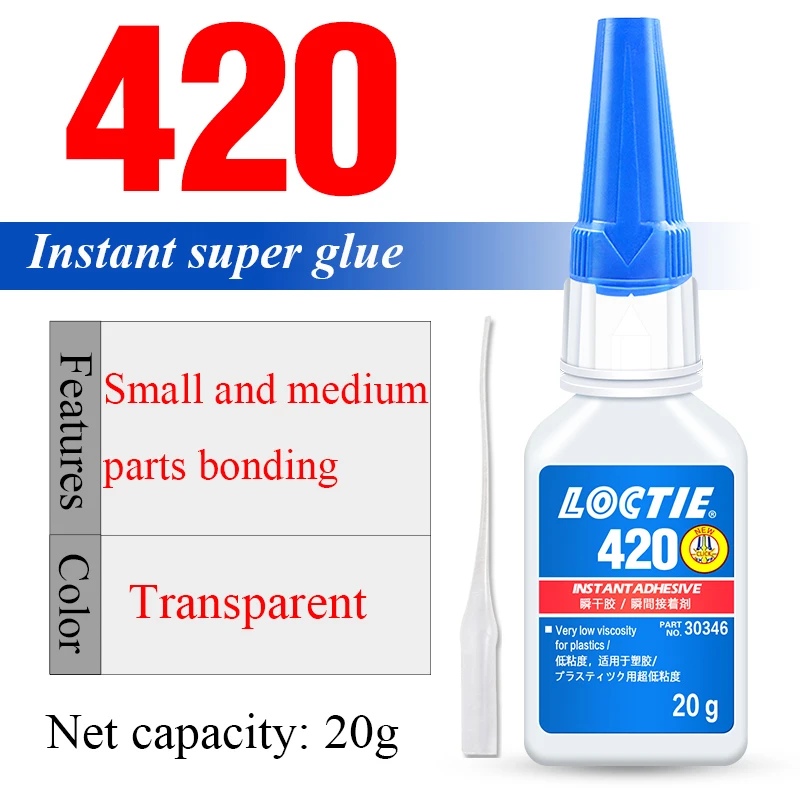 Super 20g Loctite 420 Instant Dry Glue Bonding Small Parts Metal Rubber Plastic Adhesive
Super 20g Loctite 420 Instant Dry Glue Bonding Small Parts Metal Rubber Plastic Adhesive