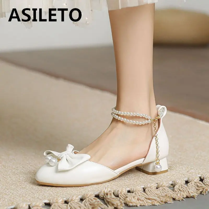 

ASILETO Lolita Women Flats 32 33 Round Toe Bowknot Beads Strap Plus Size 42 43 Sweet Soft Female Daily Mary Janes Shoes Spring