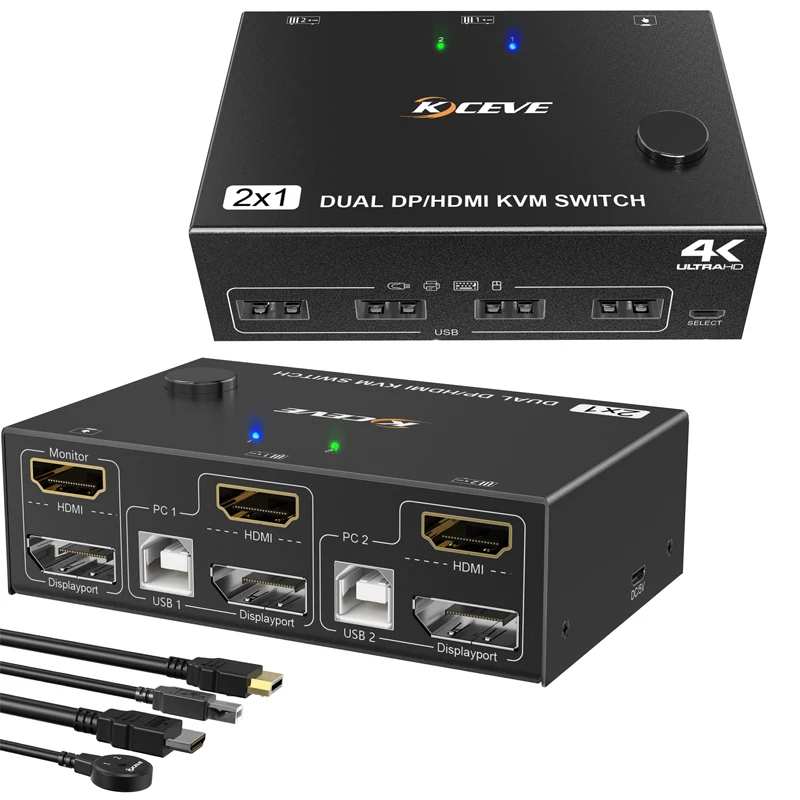 

4k@60Hz Game switch Multi-function Docking Type-c KVM switcher Splitter Adapter 2 Ports DP+HDMI KVM Swith Dual Display USB HUB