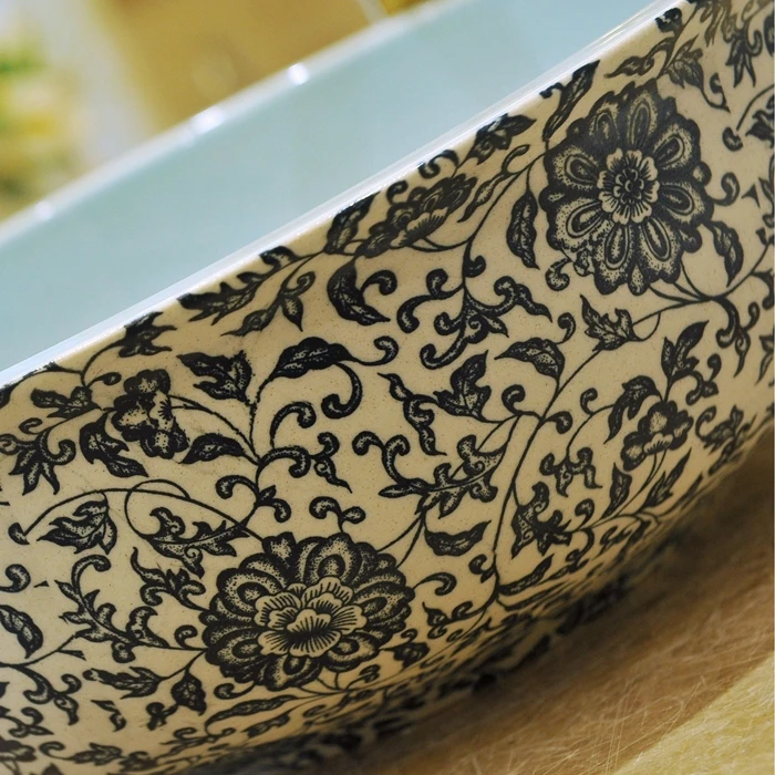 Porcelain China vessel sink Handmade Engraving Ceramic wash basin Lavobo Round Countertop bathroom sink (3)