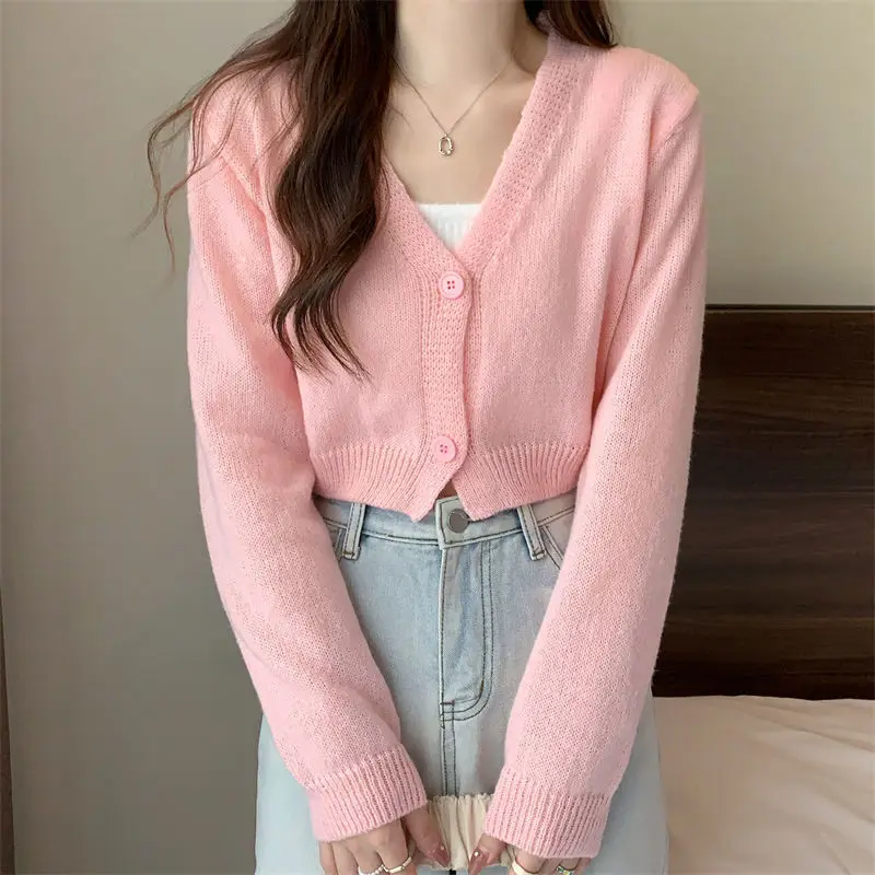 Crop Cardigan Women Slim Autumn Girlish All-match Ulzzang Tender V-neck Casual Outwear Aesthetic Classic Students Chic Clothing Crop Cardigan Women Slim Autumn Girlish All-match Ulzzang Tender V-neck Casual Outwear Aesthetic Classic Students Chic Clothing