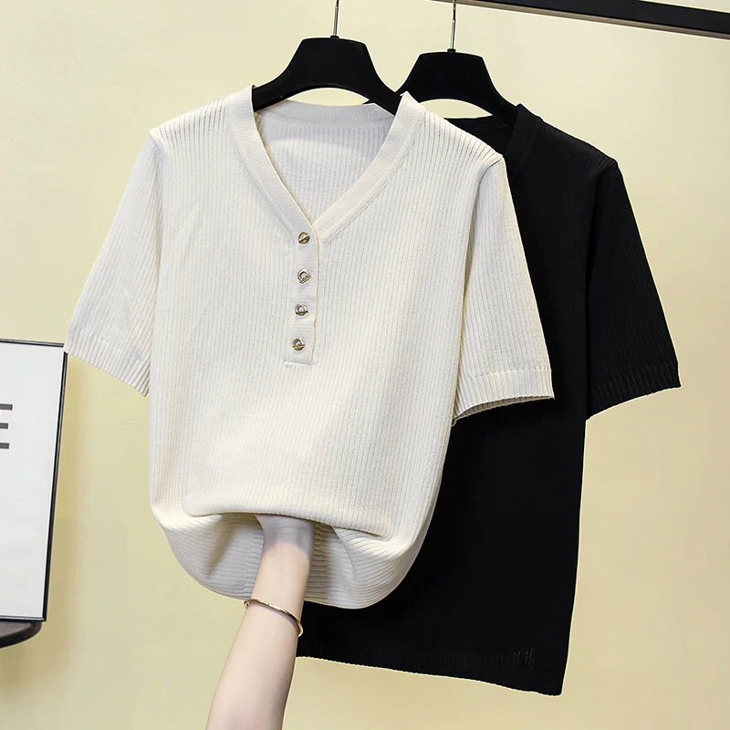 4XL Plu size women casual solid kintting thin sweater 2023 Summer short sleeve v neck Button Knitwear Oversized pullover jumper
4XL Plu size women casual solid kintting thin sweater 2023 Summer short sleeve v neck Button Knitwear Oversized pullover jumper
