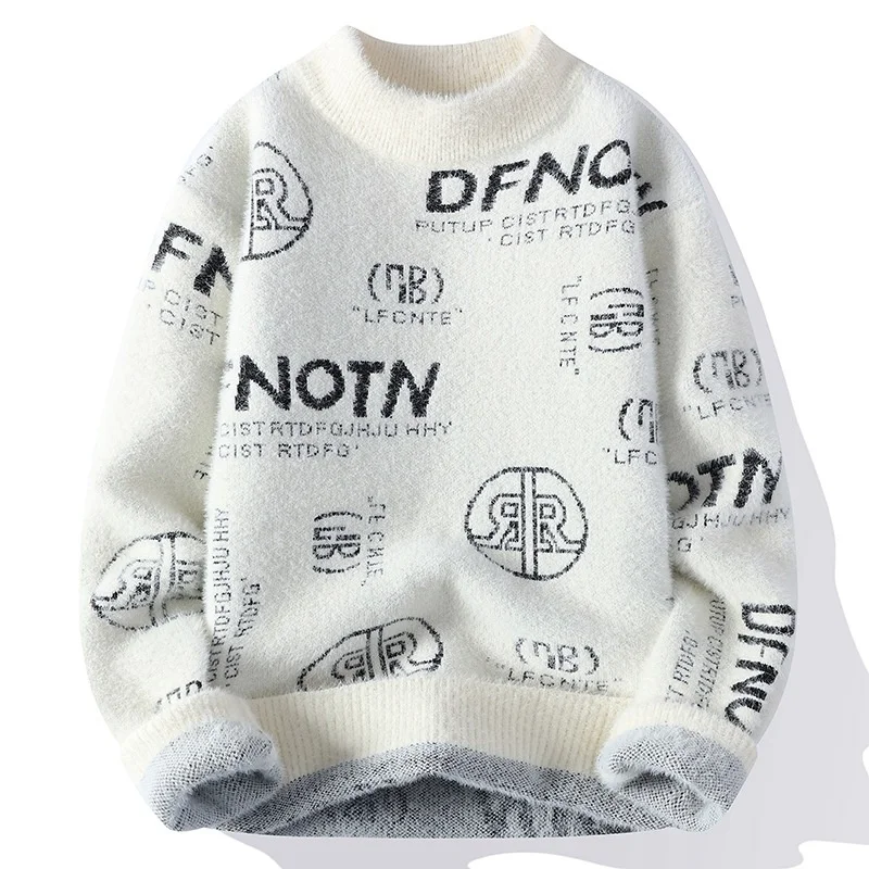 #5874 Black White Grey Mohair Men's Sweater Letters Harajuku Streetwear Men's Pullovers Long Sleeve Warm Knitted Sweater Winter
#5874 Black White Grey Mohair Men's Sweater Letters Harajuku Streetwear Men's Pullovers Long Sleeve Warm Knitted Sweater Winter