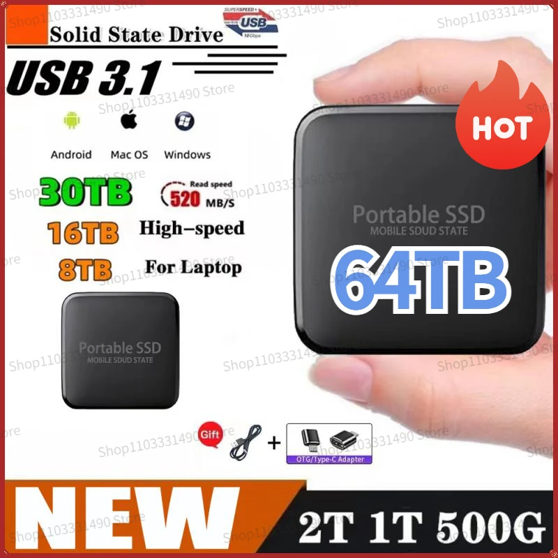 Portable SSD 64TB USB 3.0 Type C External Hard Drive 16TB 8TB 4TB Solid State Storage Mobile Hard Disk For Ps4 Desktop Laptop
Portable SSD 64TB USB 3.0 Type C External Hard Drive 16TB 8TB 4TB Solid State Storage Mobile Hard Disk For Ps4 Desktop Laptop