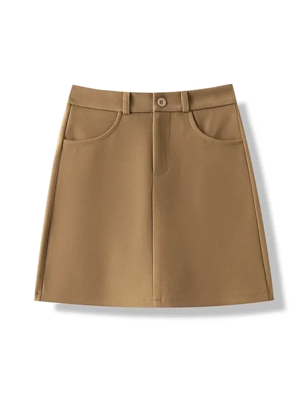 

Khaki Mini Skirts for Women High Waisted Skirts Woolen A-Line Pocket Y2k Skirt with Lined Office Lady Skirts Korean Chic
