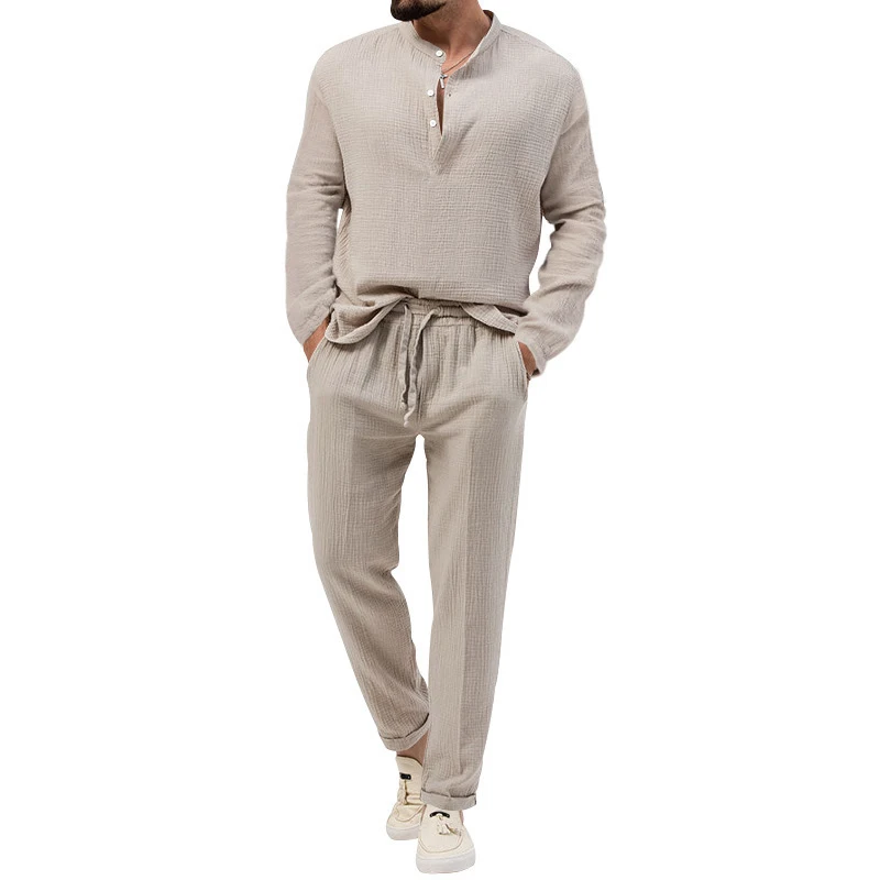 Leisure Loose Mens Two Piece Sets Casual Long Sleeve Buttoned Stand Collar T Shirt And Pants Suits Men Clothing Vintage Outfits
Leisure Loose Mens Two Piece Sets Casual Long Sleeve Buttoned Stand Collar T Shirt And Pants Suits Men Clothing Vintage Outfits