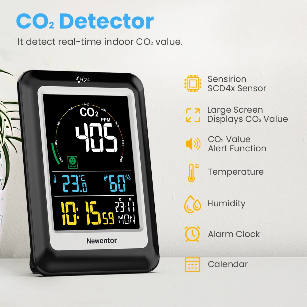 Newentor 5 in 1 Air Quality Monitor Multifunctional Real-time Dectect Carbon Dioxide Meter Digital Temperature Humidity Sensor
Newentor 5 in 1 Air Quality Monitor Multifunctional Real-time Dectect Carbon Dioxide Meter Digital Temperature Humidity Sensor