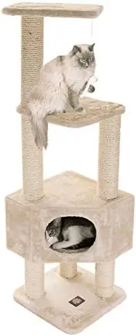 

52 Inch Cat Tree Furniture Tower Condo House with Scratching Post, Multi-Level Activity Pet Tree (Beige Casita)