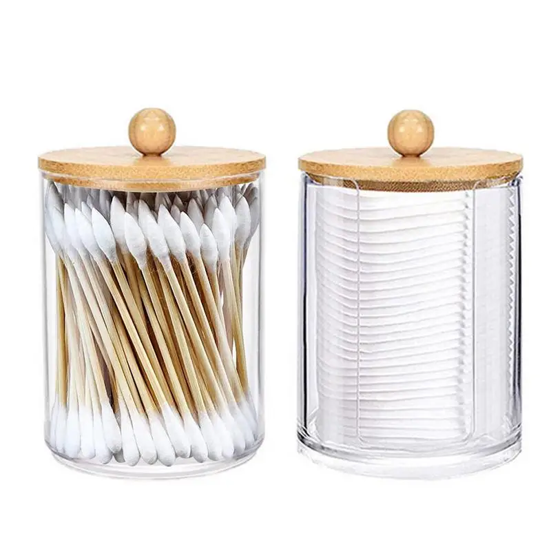 

2 Pcs Q Tip Holder Cotton Swab Storage Box With Lid Clear Jar Makeup Organizer Bathroom Canister For Cotton Balls Cotton Swabs