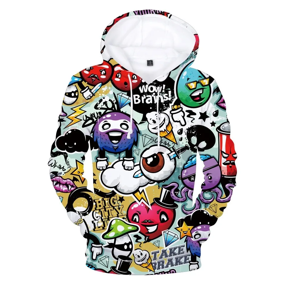 

Fashion funny cartoon cute graffiti printing hip hop cool 3d hoodies pullover hoodie casual hoodie long sleeve