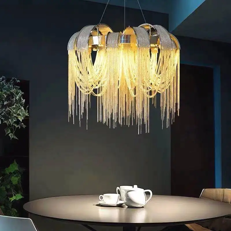 New Nordic designer Italian tassel chain chandelier Chrome lustre luxury suspension luminair Living Room Restaurant decoration
New Nordic designer Italian tassel chain chandelier Chrome lustre luxury suspension luminair Living Room Restaurant decoration