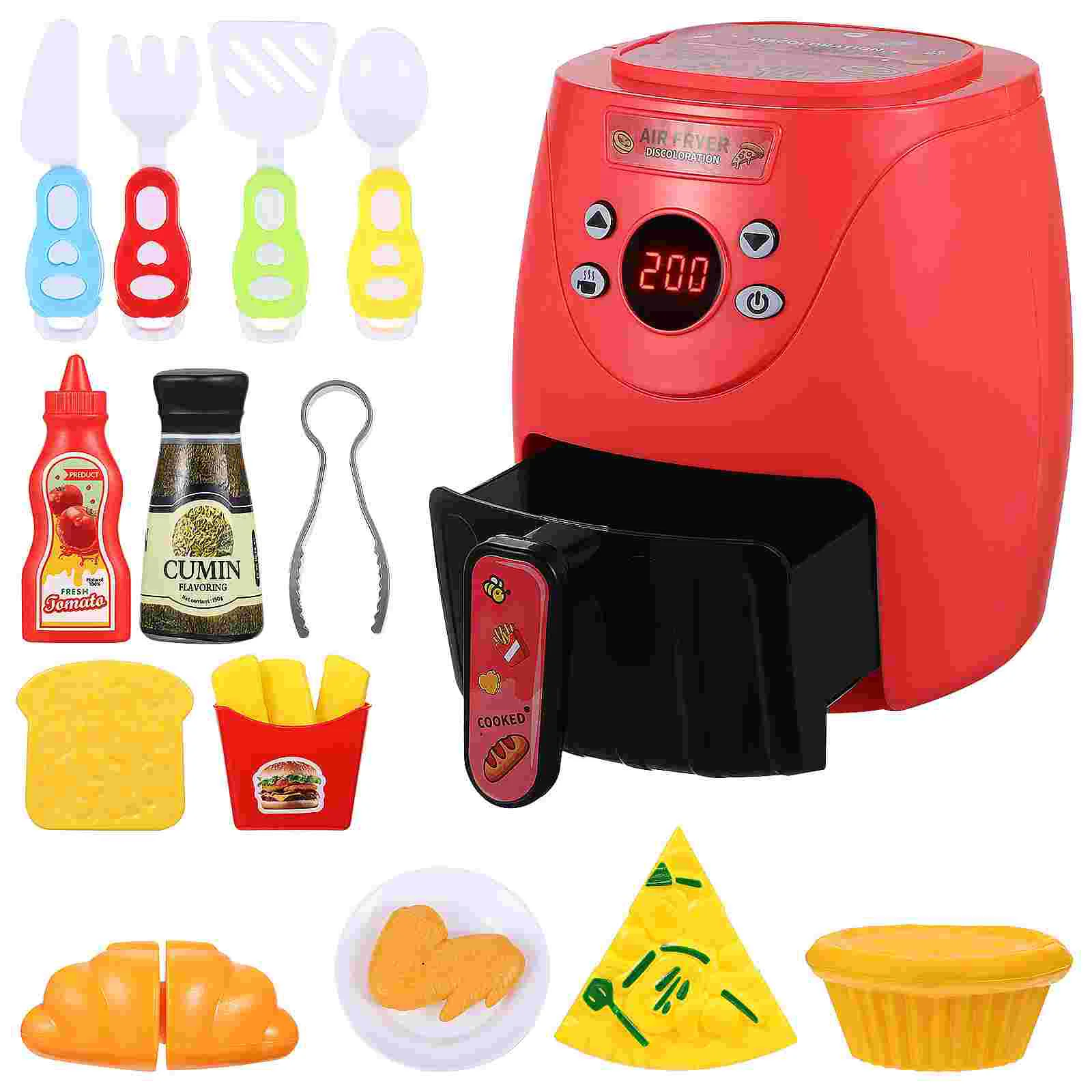 

Tomato Red Color Changing Air Fryer Cooking Playset Prop Mini Food Plaything Abs Kitchen Toddler Models