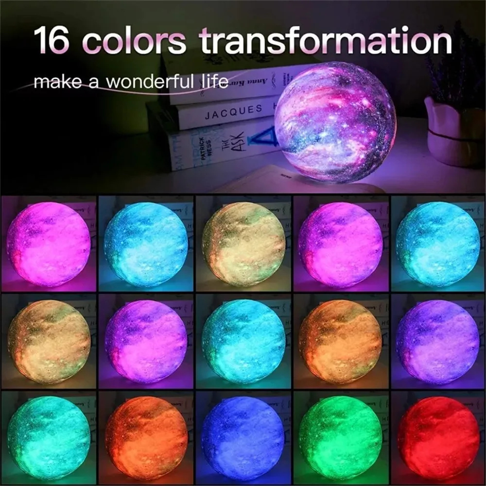 3D Print Starry Sky Moon Lamp Colorful Change Touch Home Decor Creative Gift USB Led Night Light 16 Colors Galaxy Lamp
3D Print Starry Sky Moon Lamp Colorful Change Touch Home Decor Creative Gift USB Led Night Light 16 Colors Galaxy Lamp