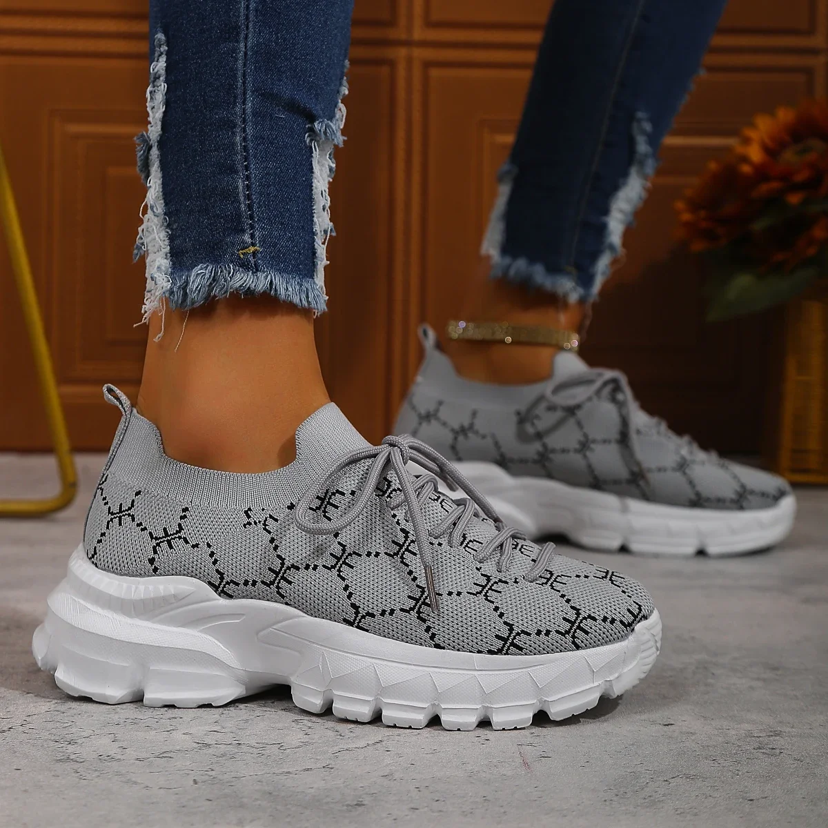

2024 Women Wedges Sneakers Lace-Up Breathable Sports Shoes Casual Platform Female Footwear Ladies Vulcanized Shoes Zapatillas