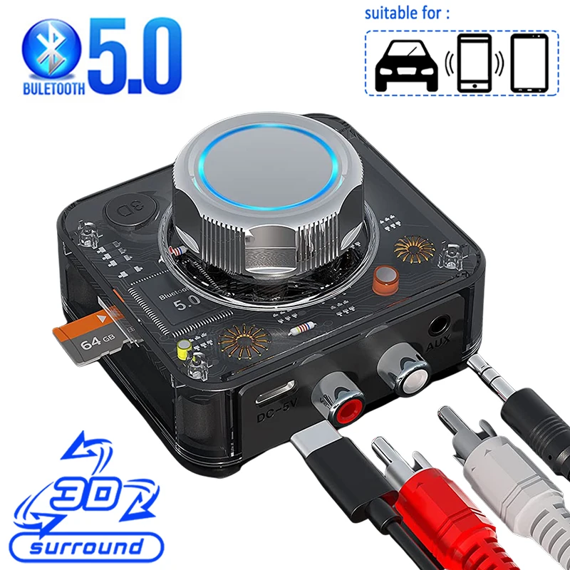 Фото Bluetooth 5 0 аудио приемник 3D стерео музыка беспроводной адаптер TF карта RCA 3 мм AUX
