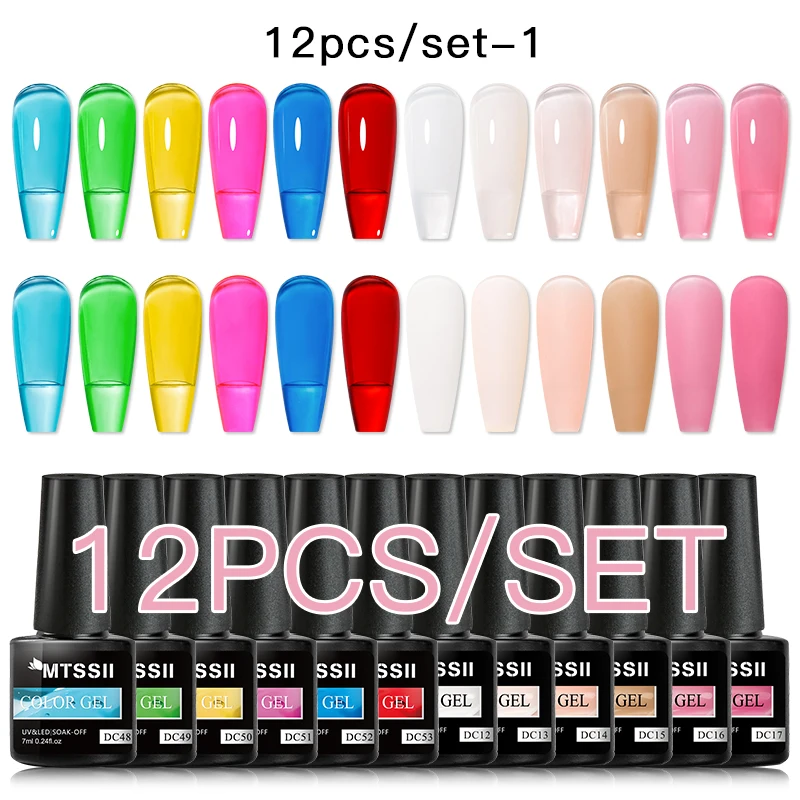 

Mtssii 12PCS Glitter Reflective Nail Gel Polish Set 6ML Sparkling Semi Permanent Soak Off UV Led Gel Varnish Kit For Manicures