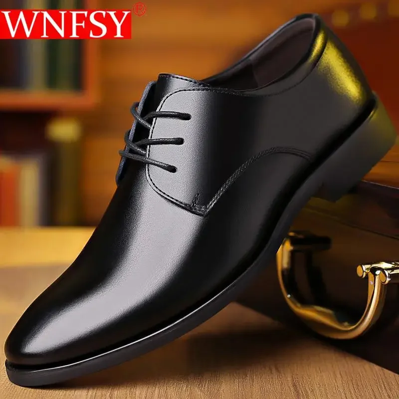 

Wnfsy мужские кожаные туфли повседневные с острым носком офисные деловые строгие туфли для мужчин Классические однотонные модные кожаные туфли большого размера