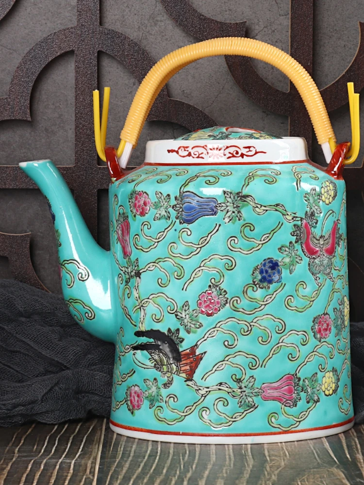 

Jingdezhen Ceramic Tea Set Hand-painted Pastel Melon Butterfly Cold Water Kettle Hot Water Kettle Lifting Beam Teapot