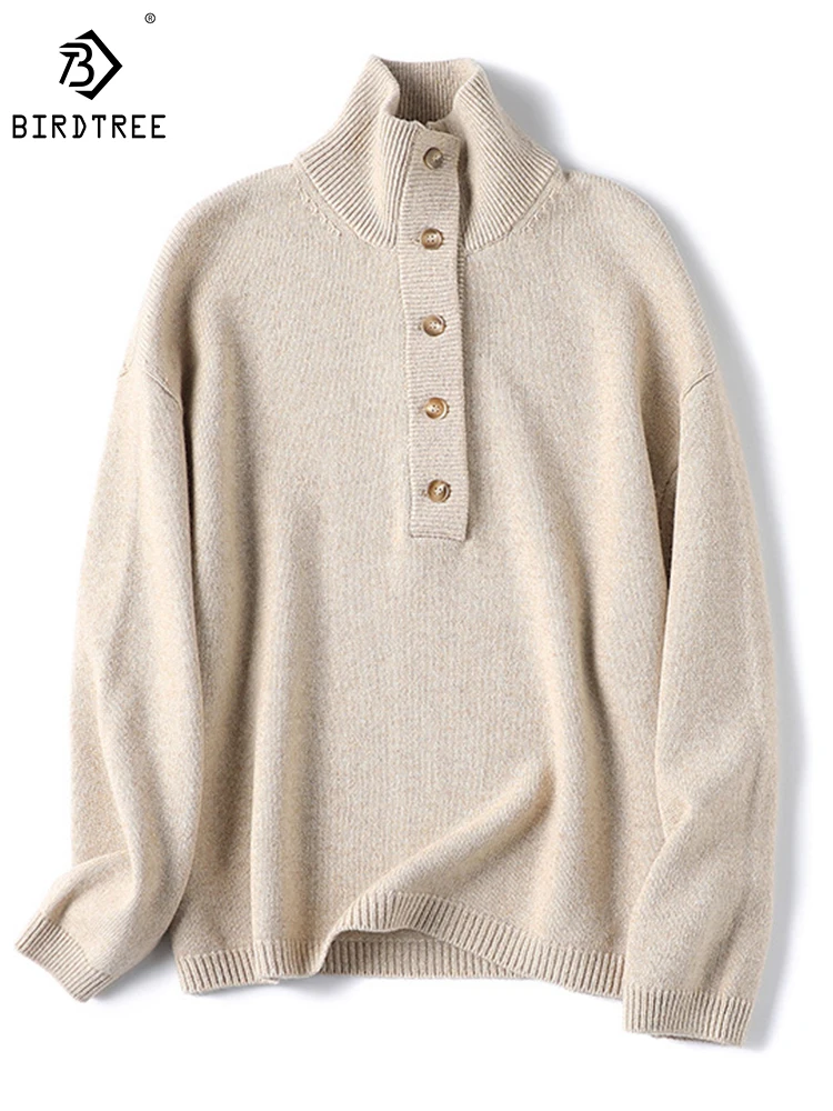Birdtree 100% Wool Pullover Sweater Upright Flip High Neck Thickened Warm Commute Knit Sweater Autumn/Winter New Women T39608QD
Birdtree 100% Wool Pullover Sweater Upright Flip High Neck Thickened Warm Commute Knit Sweater Autumn/Winter New Women T39608QD
