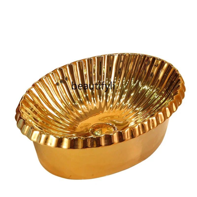 Настольная раковина в Европейском стиле, креативная раковина для умывальника, овальная Золотая художественная раковина
Настольная раковина в Европейском стиле, креативная раковина для умывальника, овальная Золотая художественная раковина