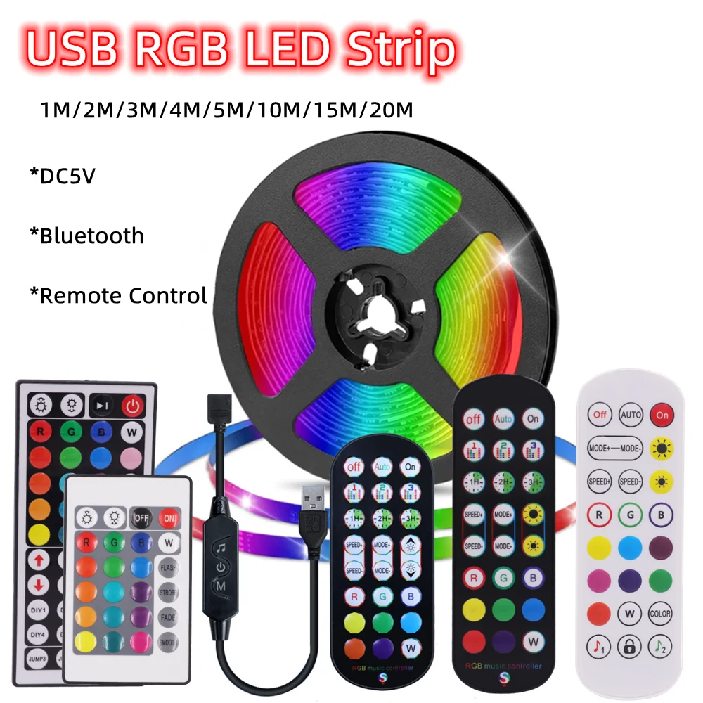 5M 10M 15M 20M USB RGB LED Strip Light DC5V 5050 SMD Remote Control TV Backlight Flexible Diode Tape Ribbon Holiday Rope Decor
5M 10M 15M 20M USB RGB LED Strip Light DC5V 5050 SMD Remote Control TV Backlight Flexible Diode Tape Ribbon Holiday Rope Decor