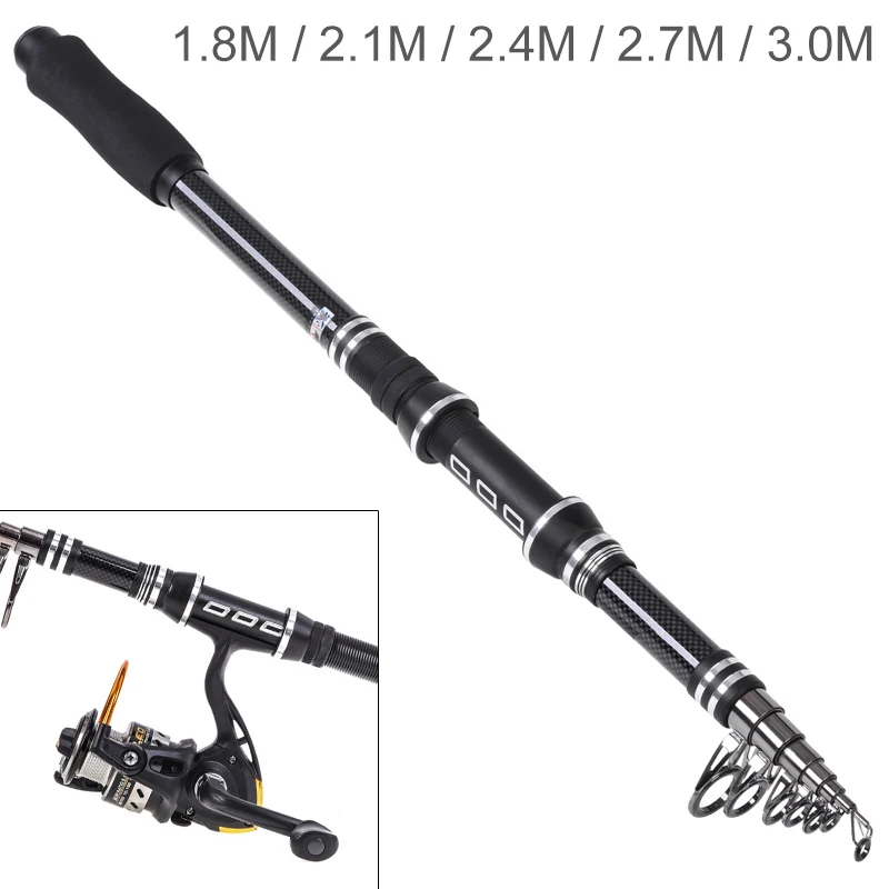 

1.8m 2.1m 2.4m 2.7m 3.0m Carbon Fiber Telescopic Fishing Rod Short Sea Rods Ultra Light Travel Spinning Casting Lures Pole