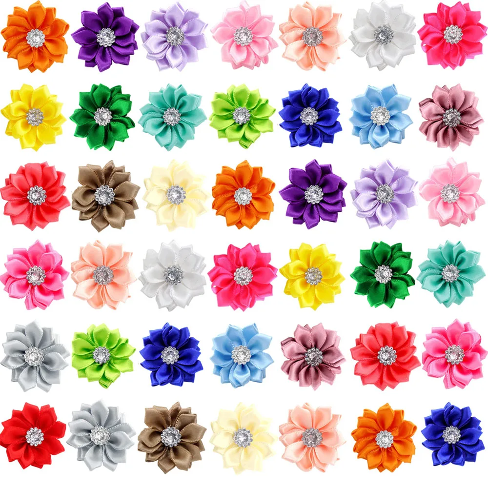 

100pcs/lot pet dog hair bows rubber bands petal flowers bows with pearls pet dog grooming bows dog hair accessories product