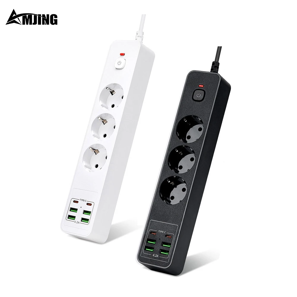 

USB Power Strip EU Plug Professional Overload Switch Surge Protector Charger With 3 Outlet 2M Wire High Quality Cable Line Board