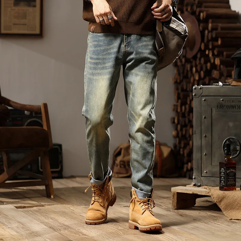 Новинка осень/зима мужские винтажные джинсы большого размера свободные Стрейчевые брюки 
Новинка осень/зима мужские винтажные джинсы большого размера свободные Стрейчевые брюки