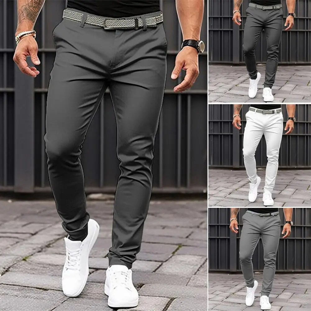 

Versatile Suit Trousers Slim Fit Men's Business Office Trousers Mid-rise Zipper Fly Slant Pockets Fine Sewing Workwear for A