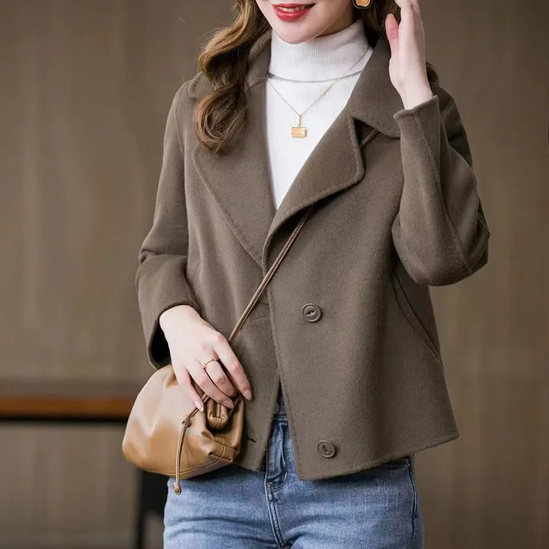 

Winter Slim Short Woolen Coat Casual Women Thick Solid Wool Blend Overcoat New Lapel Oversize Single Breasted Warm Outerwear