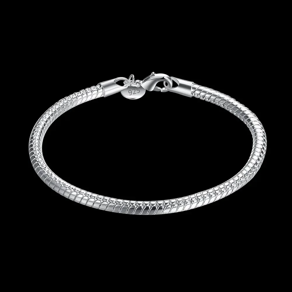 

925 Sterling Silver 4MM Snake Bone Chain Bracelets for Women Men Luxury Fashion Party Wedding Accessories Jewelry Christmas Gift
