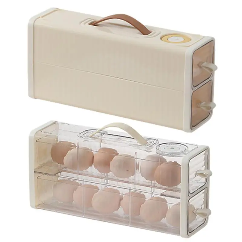 

Egg Holder For Refrigerator Portable Egg Storage Box Reuseable Drawer-type Egg Crisper Double Layer Egg Carton Home Acccessories