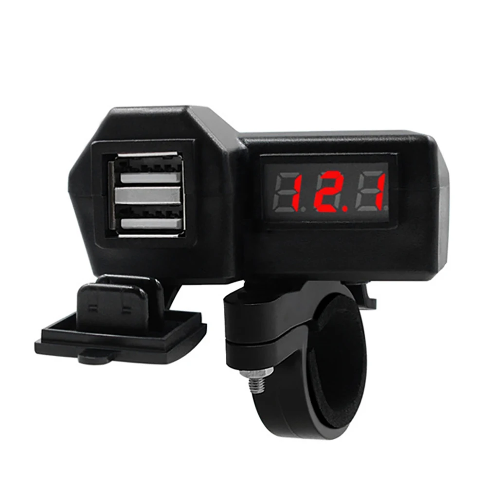 

12V 5V 3.1A Dual USB Motorcycle Charger With Independent Switch Digital Display Voltmeter For 7/8" 1" Handlebar Mounting