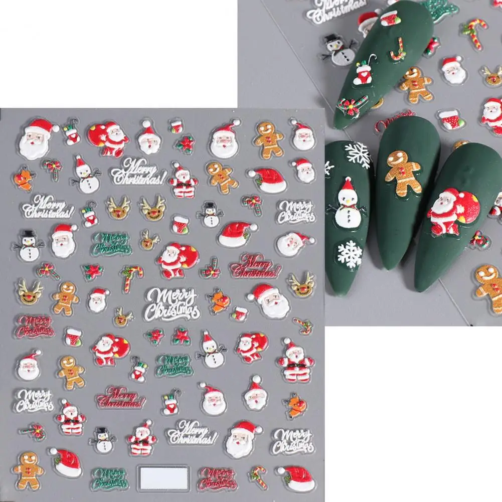 

Зимние красные 3D наклейки для дизайна ногтей Рождественская серия Мультфильм Санта-Клаус лось дизайн клейкий слайдер Маникюр Снежинка фольга наконечники