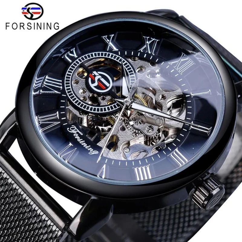 

Forsining Casual Hollow out See through Men's Manual Manipulator Watch Mesh Belt Luminous Pointer