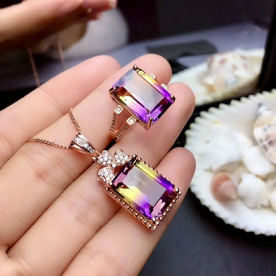 MeiBaPJ Natural Ametrine 925 Sterling Silver Rectangle Suit Necklace and Rings Jewelry Set for Women Wedding Party Fine Jewelry
MeiBaPJ Natural Ametrine 925 Sterling Silver Rectangle Suit Necklace and Rings Jewelry Set for Women Wedding Party Fine Jewelry