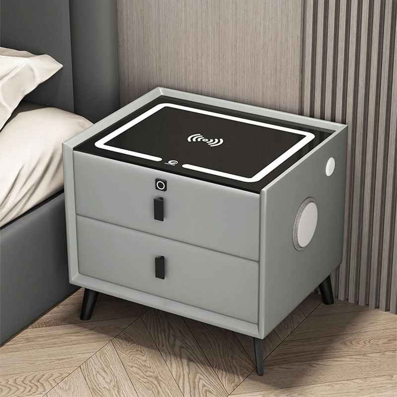 

Black Bedside Table Desk Drawer Mesa Lateral Bedroom Storage Smart Night Laden Mesas De Noche Para El Dormitorio Furniture