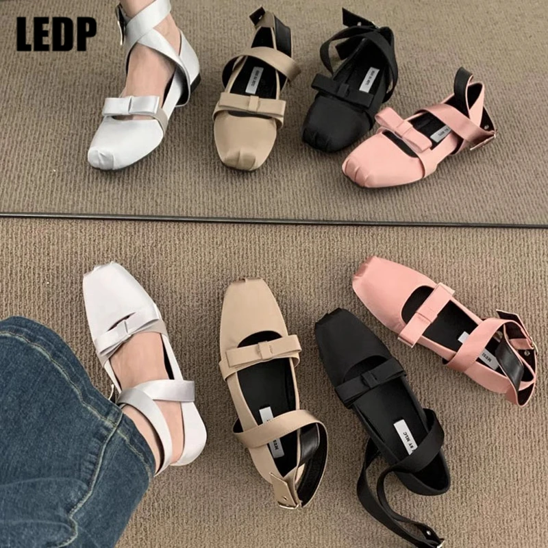 

Silk Ballet Flats Women Shallow Bowtie Butterfly Knot Ladies 2023 Sqaure Toe Mary Janes Dancing Female Single Shoes Solid Chic