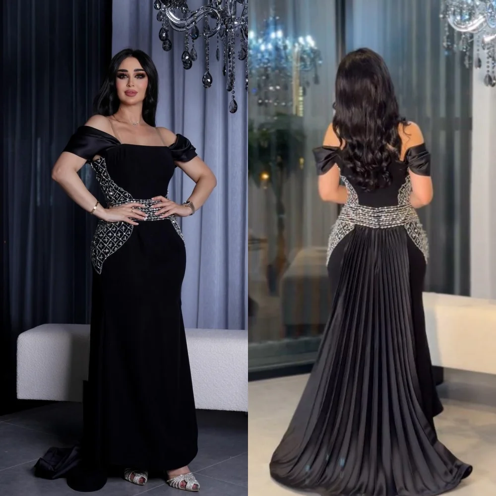 

Ball Dress Evening Saudi Arabia Jersey Beading Draped Pleat Cocktail Party A-line Off-the-shoulder Bespoke Occasion Gown