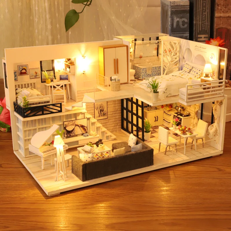 

New Doll House Furniture Wooden Toys Diy Dollhouse Miniature Dollhouse Assemble 3d Miniaturas Puzzle Toys For Children Girl Gift